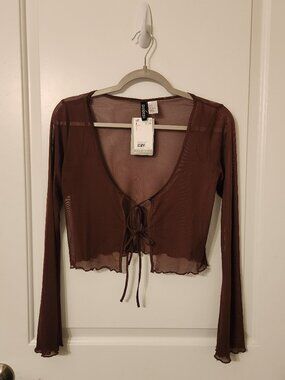 NWT Brown Mesh Tie Top Divided Size Small